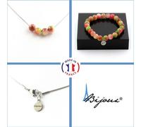 Parure de bijoux Bracelet Collier 4 perles de tourmaline pastèque 8 mm Chaîne en acier inoxydable