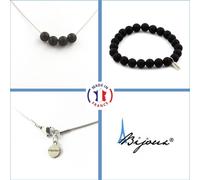 Parure de bijoux Bracelet Collier 4 perles d'onyx noires mates 8 mm Chaîne en acier inoxydable
