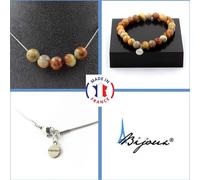 Parure de bijoux Bracelet Collier 5 perles Agate Crazy Lace 8 mm Chaîne en acier inoxydable