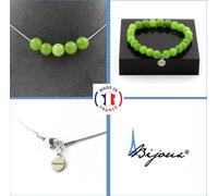 Parure de bijoux Bracelet Collier 5 perles de péridot 8 mm Chaîne en acier inoxydable