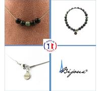 Parure de bijoux Bracelet Collier 5 perles de séraphinite russe 8 mm Chaîne en acier inoxydable