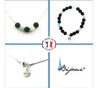 Parure de bijoux Bracelet Collier 8 mm Perles de lave + Amazonite du Brésil Chaîne en acier inoxydable