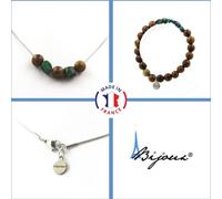 Parure de bijoux Bracelet Collier 8 mm Perles en bois + chrysocolle des États-Unis Chaîne en acier inoxydable