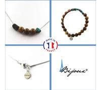 Parure de bijoux Bracelet Collier 8 mm Perles en bois + chrysocolle des États-Unis Chaîne en acier inoxydable
