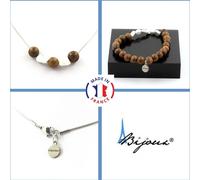 Parure de bijoux Bracelet Collier 8 mm Perles en bois + Howlith des USA Chaîne en acier inoxydable