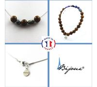 Parure de bijoux Bracelet Collier 8 mm Perles en bois + Lapis-lazuli du Pakistan Chaîne en acier inoxydable