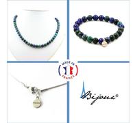 Parure de bijoux Bracelet Collier Azurite Chrysocolle Perles 8 mm Chaîne en acier inoxydable