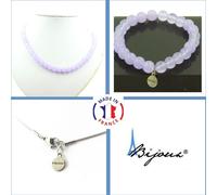 Parure de bijoux Bracelet Collier Lavande Perles de calcédoine 8 mm Chaîne en acier inoxydable