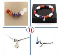 Parure de bijoux Bracelet Collier Perles Bandachat + Améthyste + Pierre de lune 8 mm Chaîne en acier inoxydable