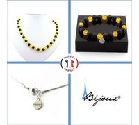Parure de bijoux Bracelet Collier Perles d'agate jaune + Lave 8 mm Chaîne en acier inoxydable