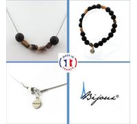 Parure de bijoux Bracelet Collier Perles d'andalousite des États-Unis + chaîne en acier inoxydable Lava 8 mm