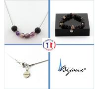 Parure de bijoux Bracelet Collier Perles d'Auralite du Canada + chaîne en acier inoxydable Lava 8 mm