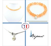 Parure de bijoux Bracelet Collier Perles de calcédoine orange 8 mm Chaîne en acier inoxydable