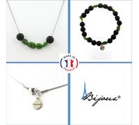 Parure de bijoux Bracelet Collier Perles de Diopside du Brésil + Chaîne de lave 8 mm en acier inoxydable
