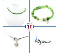 Parure de bijoux Bracelet Collier Perles de jade et de néphrite de Sibérie (Russie) Chaîne en acier inoxydable