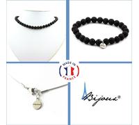 Parure de bijoux Bracelet Collier Perles de lave 8 mm Chaîne en acier inoxydable