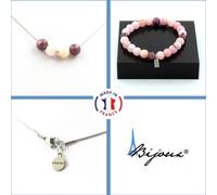 Parure de bijoux Bracelet Collier Perles de lépidolite + Opale rose 8 mm Chaîne en acier inoxydable