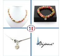 Parure de bijoux Bracelet Collier Perles de pastèque et de tourmaline 8 mm Chaîne en acier inoxydable