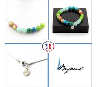 Parure de bijoux Bracelet Collier Perles de péridot + chrysocolle + angélite + tourmaline pastèque 8 mm Chaîne en acier inoxydable