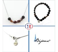 Parure de bijoux Bracelet Collier Perles de Pietersite des USA + Chaîne en acier inoxydable Lava 8 mm