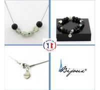 Parure de bijoux Bracelet Collier Perles de prehnite du Canada + Chaîne de lave 8 mm en acier inoxydable