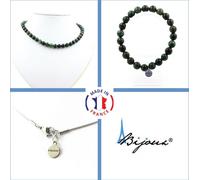 Parure de bijoux Bracelet Collier Perles d'émeraude de Zambie 8 mm Chaîne en acier inoxydable