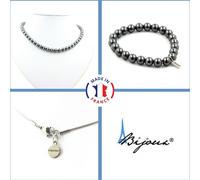 Parure de bijoux Bracelet Collier Perles d'hématite 8 mm Chaîne en acier inoxydable