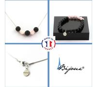 Parure de bijoux Bracelet Collier Perles Onyx noir mat 8 mm + Kunzite du Brésil Chaîne en acier inoxydable