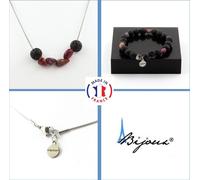 Parure de bijoux Bracelet Collier Tourmaline Perles Rubellite du Brésil + Lave 8 mm Chaîne en acier inoxydable