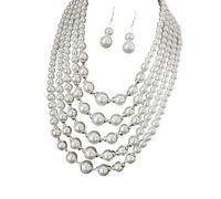 Parure de bijoux classique avec fausses perles empilées comprenant un collier et des boucles d'oreilles, polyvalent pour les occasions décontractées et les soirées, ensemble de bijoux élégants en