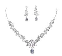 Parure de bijoux de mariée avec oxyde de zirconium, collier pendentif en forme de larme et boucles d'oreilles à tige, motif feuille asymétrique, alliage de zinc pour mariage et événement