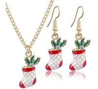 Parure de bijoux de Noël avec collier et boucles d'oreilles avec pendentif en cristal en forme de chaussettes ras du cou, chaîne d'oreille, clous d'oreilles, décoration tendance