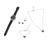 Parure de bijoux élégante en forme de papillon pour femme - Montre en cristal - Bagues tendance - Collier et boucles d'oreilles pour un usage quotidien, taille unique, Comme décrit, Comme décrit.