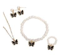 Parure de bijoux élégants en perles d'imitation avec pendentif papillon et boucles d'oreilles pour petites dames et filles, taille unique, Comme décrit, Comme décrit.