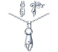 Parure de bijoux en argent 925, collier de chat mignon, boucles d'oreilles uniques pour chat, bijoux élégants pour femme, cadeau de Noël et d'anniversaire, zircone cubique, argent sterling, zircone