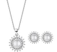 Parure de bijoux en argent sterling 925 avec collier rond en zircone, boucles d'oreilles pendantes et chaîne de clavicule pour femme, maman et épouse