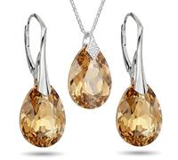 Parure de bijoux en argent sterling 925 avec cristaux Swarovski® - Poire Nombreuses s Boucles d'oreilles pour femme Collier pendentif coffret cadeau, Cristal