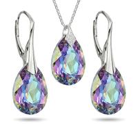 Parure de bijoux en argent sterling 925 avec cristaux Swarovski® - Poire Nombreuses s Boucles d'oreilles pour femme Collier pendentif coffret cadeau, Cristal