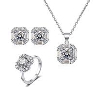 Parure de bijoux en argent sterling 925, collier, boucles d'oreilles et bague en zircone, ensemble trois pièces