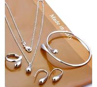 Parure de bijoux en forme de goutte d'eau plaqué rhodium 4 pièces | Alliage plaqué rhodium, sécurité gravée sur piste étoilée, dégradé pour bleu brouillard pour un revêtement durable en silice