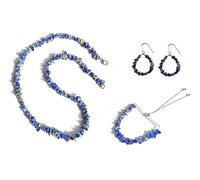 Parure de bijoux en lapis lazuli - Collier, bracelet et boucles d'oreilles, pépites de lapis-lazuli avec perles en argent sterling, bijoux pour femme