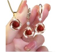 Parure de bijoux en perles d'étoiles pour femme avec perles d'imitation et motif géométrique étoile avec collier et boucles d'oreilles pour un style élégant au quotidien (rouge)