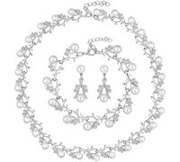 Parure de bijoux en perles réglables pour femme, boucles d'oreilles, collier et bracelet plaqué argent, design élégant et intemporel