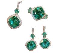 Parure de bijoux en pierre précieuse synthétique avec pendentif en forme de nid d'oiseau et boucles d'oreilles en forme de goutte d'eau Bleu, Set of 3