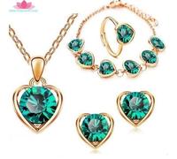 Parure de bijoux - Femme - Trou d'or - Collier, Bracelet, Boucles d'oreilles - Jaune, Vert clair - Acier
