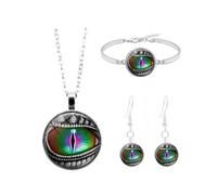Parure de Bijoux Pendentif Pierre Précieuse Time 4 Pièces en Alliage | Pendentif Dragon, Motif Œil de Dragon, Fête D’Anniversaire, Présent DIY, pour Femmes et Filles
