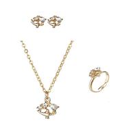 Parure de bijoux pour enfants avec collier en diamant, bague et boucles d'oreilles en forme d'éventail battant et boucles d'oreilles 3 pièces pour mariage Rose, taille unique, Strass