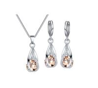 Parure de bijoux pour femme - Accessoires de demoiselle d'honneur - Collier et boucles d'oreilles pour mariage, bal de fin d'année, anniversaire de mariage, anniversaire de mariage - Rose (E, taille