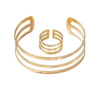 Parure de bijoux pour femme - Or - Bague et bracelet - Design élégant et creux - Pour le quotidien et les occasions festives