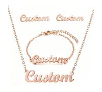 Parure de Bijoux Prénom Personnalisée, Kucheed Collier Boucles D'oreilles Bracelet Plaqués Or 18 Carats, Bijoux Uniques avec Inscription au Choix, Cadeaux pour Anniversaire la Fête des Mères (Or rose)